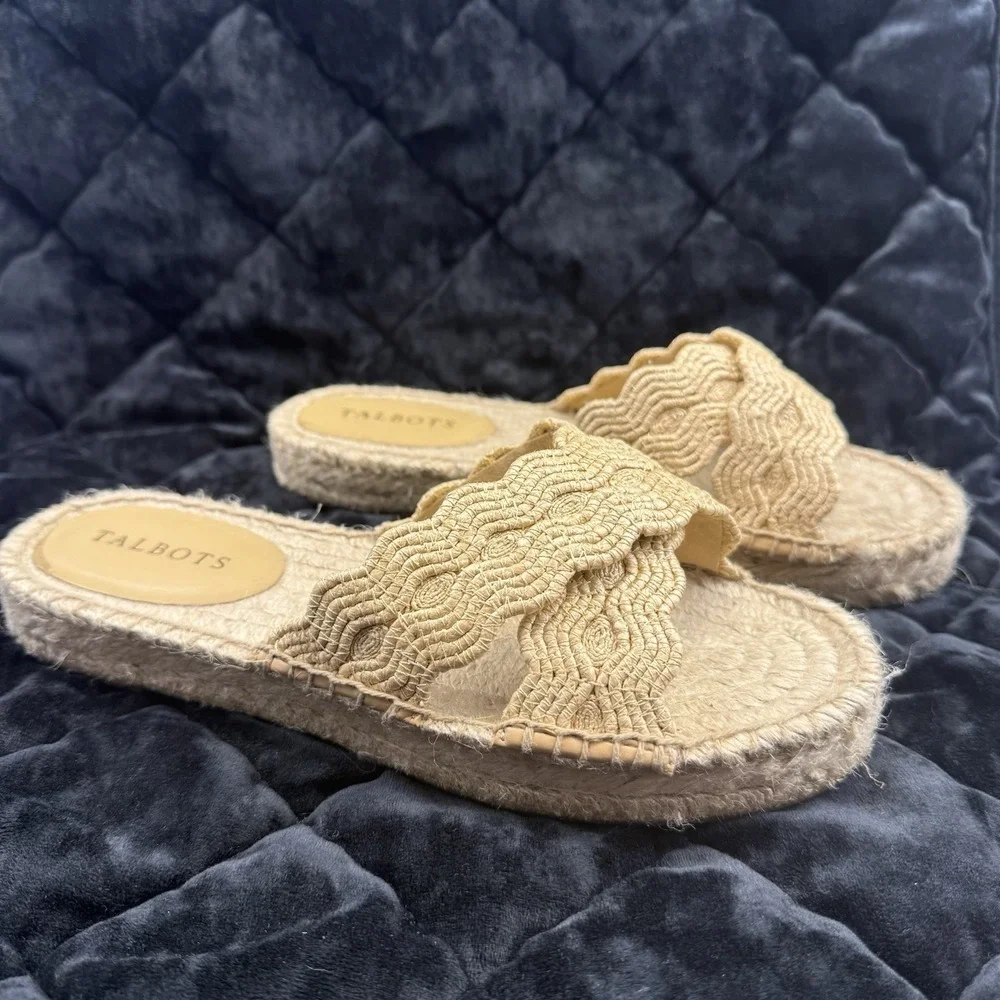 Talbots Hester Crisscross Raffia Espadrille Flat Sandals Size‎ 8